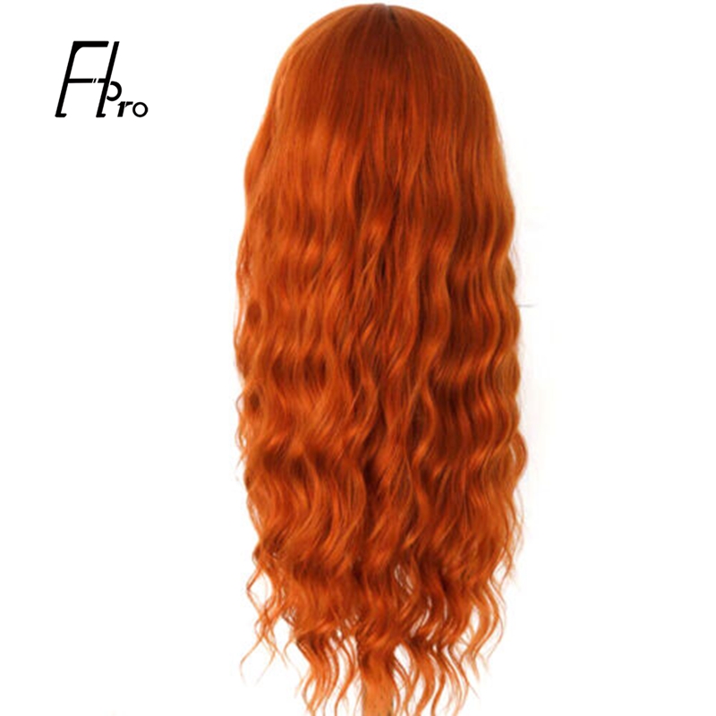 Long Loose Wave Wig Ginger Orange Color Lace Closure Wig With Bangs